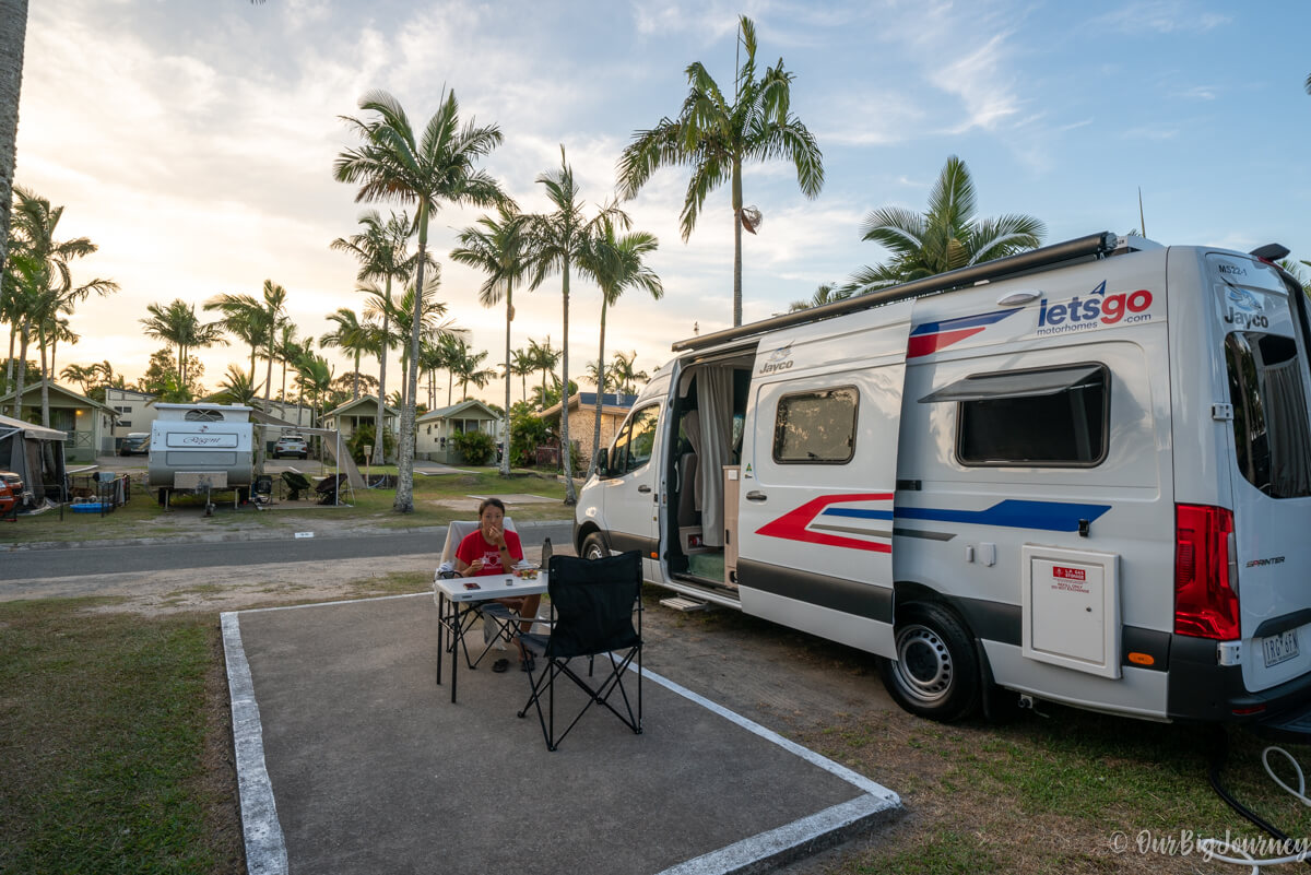 Elly having merienda at Noosa Camping